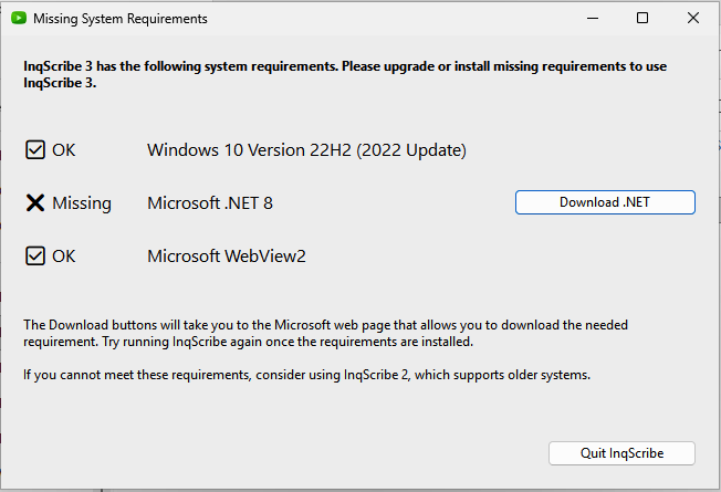 Missing System Requirements